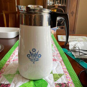 Vintage Corning Blue Flower Percolator
